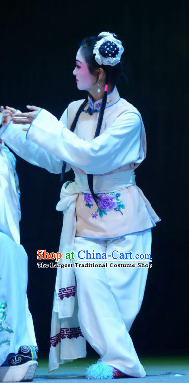 Chinese Han Opera Young Girl Li Cuihua Garment Chun Niang Qu Costumes and Headdress Traditional Hubei Hanchu Opera Village Lady Apparels Xiaodan Dress