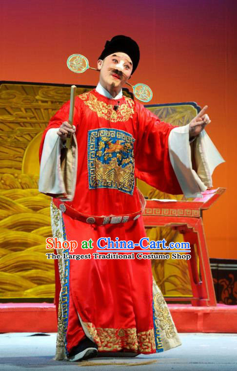 Hua Deng An Chinese Hubei Hanchu Opera Chou Apparels Costumes and Headpieces Traditional Han Opera Official Garment Magistrate Clothing