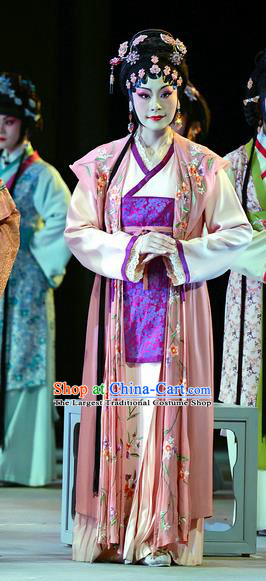 Chinese Han Opera Young Mistress Chun Mei Garment Jin Lian Costumes and Headdress Traditional Hubei Hanchu Opera Actress Apparels Dress