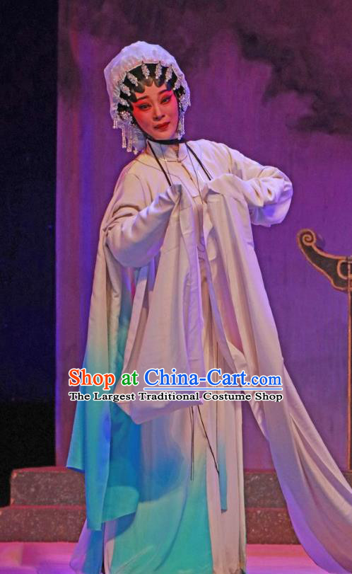 Chinese Cantonese Opera Tsing Yi Garment The Peony Pavilion Costumes and Headdress Traditional Guangdong Opera Distress Maiden Apparels Diva Du Liniang Dress