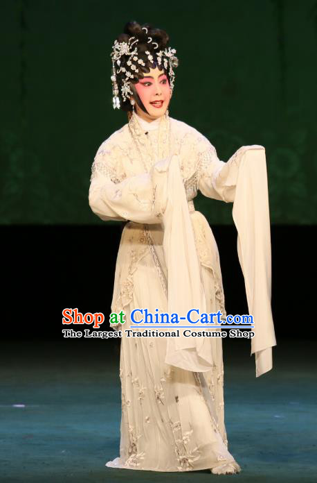 Chinese Cantonese Opera Young Mistress Garment The Fairy Tale of White Snake Costumes and Headdress Traditional Guangdong Opera Hua Tan Apparels Bai Suzhen Dress