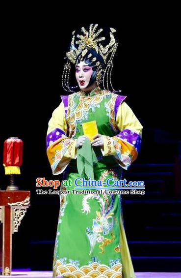 Chinese Cantonese Opera Empress Garment Prince Rui and Concubine Zhuang Costumes and Headdress Traditional Guangdong Opera Apparels Queen Xiaozhuang Green Dress