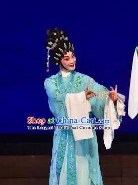 Chinese Cantonese Opera Diva Xi Shi Garment Costumes and Headdress Traditional Guangdong Opera Hua Tan Apparels Young Beauty Blue Dress