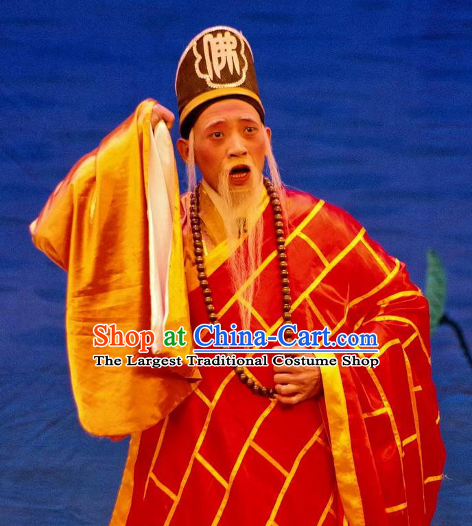 Qian Tang Su Xiaoxiao Chinese Guangdong Opera Monk Apparels Cassock Costumes and Headpieces Traditional Cantonese Opera Abbot Garment Clothing