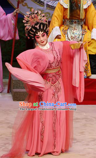 Chinese Cantonese Opera Hua Tan Garment Liu Yi Delivers A Letter Costumes and Headdress Traditional Guangdong Opera Dragon Princess Apparels Young Female Pink Dress