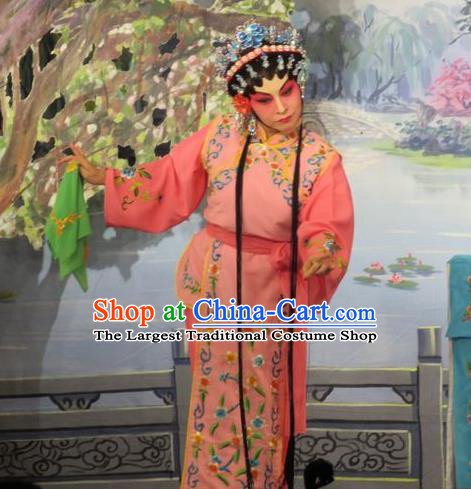 Chinese Cantonese Opera Maidservant Garment Hua Tian Ba Xi Hairpin Costumes and Headdress Traditional Guangdong Opera Xiaodan Apparels Young Female Dress