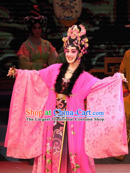 Chinese Cantonese Opera Hua Tan Garment Legend of Er Lang Costumes and Headdress Traditional Guangdong Opera Imperial Consort Da Ji Apparels Diva Rosy Dress