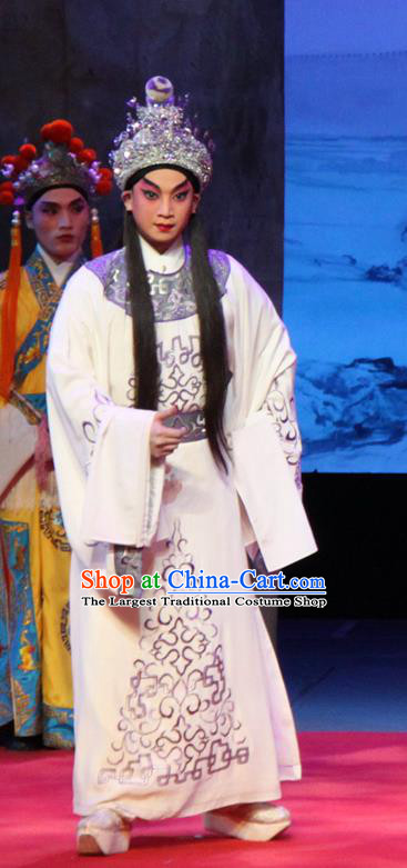 Goddess Luo Chinese Guangdong Opera Prince Cao Zhi Apparels Costumes and Headwear Traditional Cantonese Opera Xiaosheng Garment Young Male Clothing