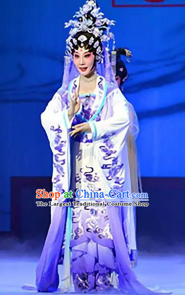 Chinese Cantonese Opera Goddess Garment Goddess Luo Costumes and Headdress Traditional Guangdong Opera Imperial Consort Apparels Hua Tan Purple Dress