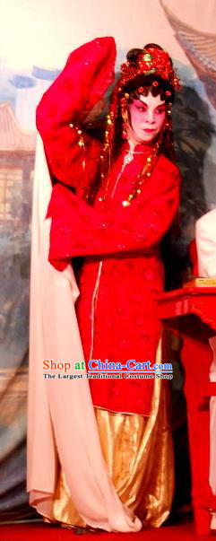 Chinese Cantonese Opera Young Female Garment Love in the Red Plum Costumes and Headdress Traditional Guangdong Opera Diva Li Huiniang Apparels Actress Red Dress