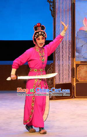 Chinese Cantonese Opera Wudan Garment Ba Luo He Costumes and Headdress Traditional Guangdong Opera Martial Male Apparels Ma Jinding Rosy Dress