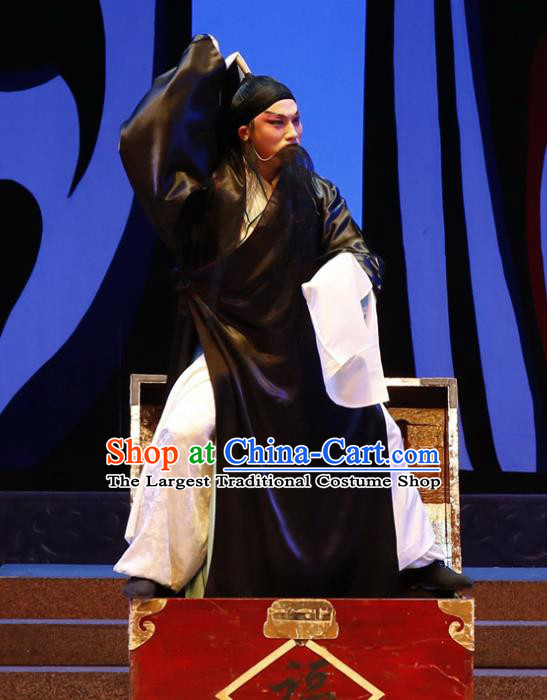 Chinese Guangdong Opera Scholar Fan Zhongyu Apparels Costumes and Headwear Traditional Cantonese Opera Elderly Male Garment Clothing