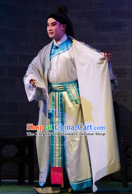 Chinese Guangdong Opera Martial Male Apparels Costumes and Headwear Traditional Cantonese Opera Wusheng Garment Du Yuanlong Clothing