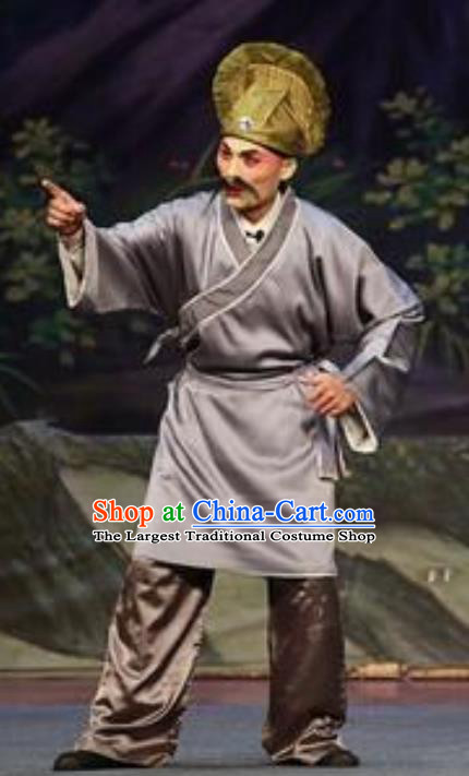 Chinese Guangdong Opera Elderly Servant Apparels Costumes and Headwear Traditional Cantonese Opera Myrmidon Garment Clothing