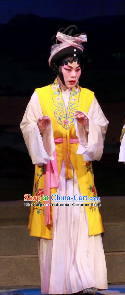 Chinese Cantonese Opera Village Girl Garment Fifteen Strings of Cash Costumes and Headdress Traditional Guangdong Opera Young Lady Apparels Su Wujuan Dress