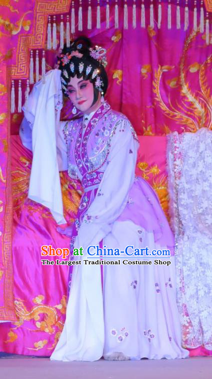 Chinese Cantonese Opera Courtesan Wang Meiniang Garment Costumes and Headdress Traditional Guangdong Opera Hua Tan Apparels Young Beauty Dress