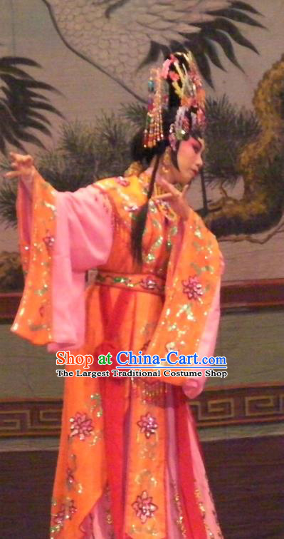 Chinese Cantonese Opera Young Woman Garment Wu Suo Dong Gong Costumes and Headdress Traditional Guangdong Opera Princess Consort Apparels Actress Dress