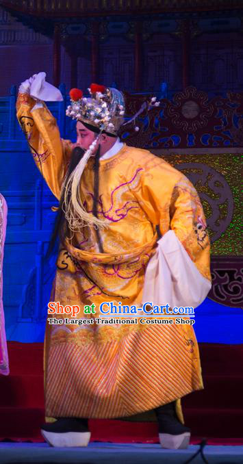 Wu Suo Dong Gong Chinese Guangdong Opera Emperor Apparels Costumes and Headwear Traditional Cantonese Opera Laosheng Garment Monarch Clothing