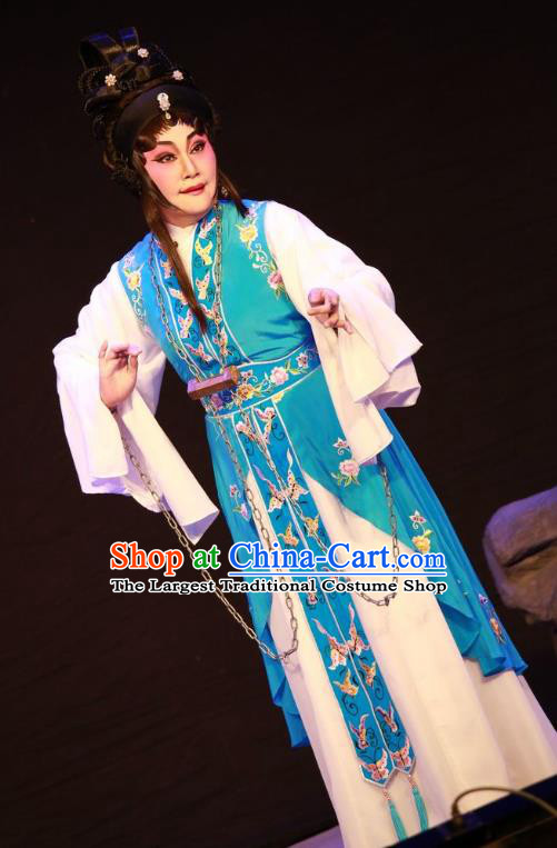 Chinese Cantonese Opera Young Woman Garment Nu Chuang Jin Dian Costumes and Headdress Traditional Guangdong Opera Female Prisoner Apparels Dress