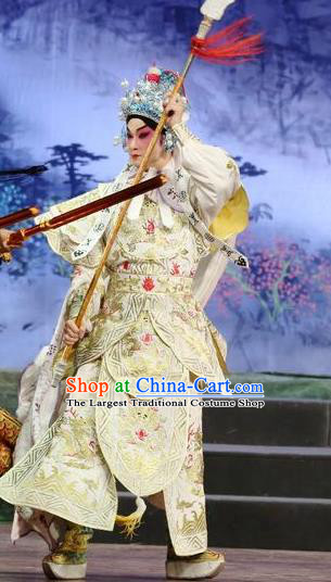 Li Shimin Deng Ji Chinese Guangdong Opera Martial Male Apparels Costumes and Headwear Traditional Cantonese Opera Wusheng Garment Prince Li Yuanji Clothing