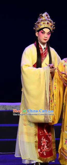 Li Shimin Deng Ji Chinese Guangdong Opera Prince Apparels Costumes and Headwear Traditional Cantonese Opera Young Male Garment Xiaosheng Clothing