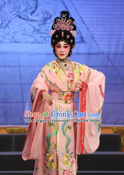 Chinese Cantonese Opera Imperial Consort Yin Garment Li Shimin Deng Ji Costumes and Headdress Traditional Guangdong Opera Young Female Apparels Hua Tan Pink Dress