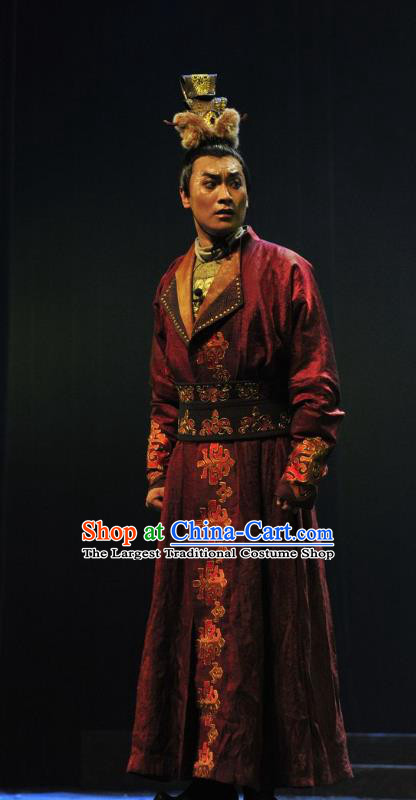 Chinese Traditional Northern Wei Dynasty Emperor Tuoba Hong Apparels Costumes Historical Drama Bei Wei Feng Yang Ancient Monarch Garment King Clothing and Headwear