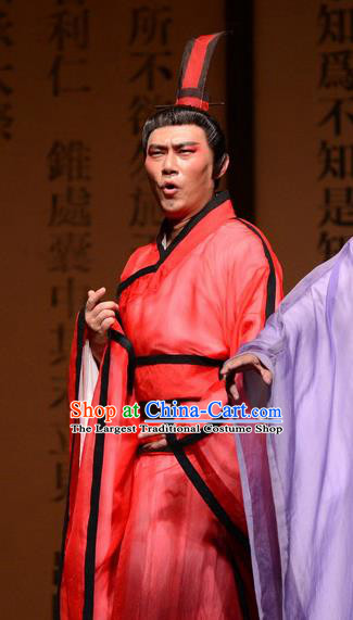 Chinese Traditional Spring and Autumn Period Scholar Apparels Costumes Historical Drama Confucius Said Ancient Gifted Youth Garment Red Clothing and Headwear