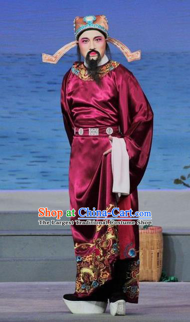 Luo Shui Qing Meng Chinese Guangdong Opera Minister Apparels Costumes and Headwear Traditional Cantonese Opera Official Garment Male Clothing