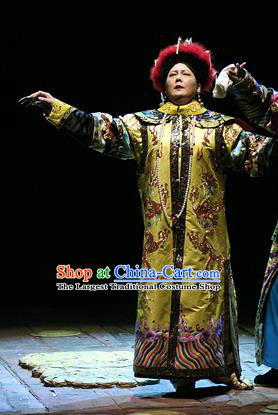 Chinese Historical Drama Da Song Yu Shi Ancient Queen Garment Costumes Traditional Stage Show Dress Qing Dynasty Empress Dowager Cixi Apparels and Headpieces