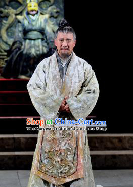 Chinese Traditional Qin Dynasty Scholar Clothing Stage Performance Historical Drama Fu Sheng Apparels Costumes Ancient Confucianist Garment and Headwear