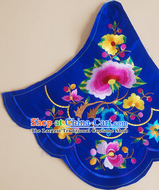 Chinese Traditional Embroidered Flowers Royalblue Patch Decoration Embroidery Applique Craft Embroidered Bellyband Accessories