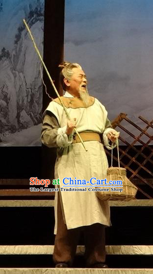 Chinese Traditional Song Dynasty Elderly Fisher Clothing Stage Performance Historical Drama Han Wengong Apparels Costumes Ancient Servant Garment and Headwear