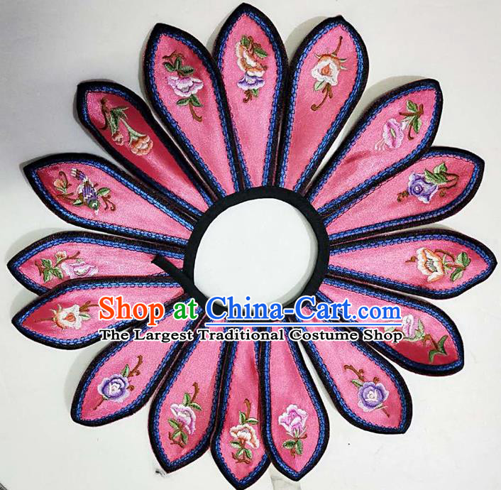 Chinese Traditional Qing Dynasty Embroidered Flowers Pattern Pink Shoulder Embroidery Craft Embroidered Sixteen Pieces Shoulder Accessories