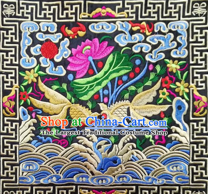 Chinese Traditional Embroidered Goldfish Lotus Black Cloth Decoration Embroidery Craft Embroidered Accessories