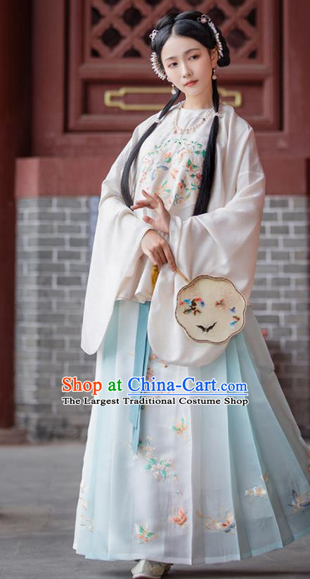 Top Chinese Traditional Ming Dynasty Nobility Female Hanfu Apparels Ancient Patrician Lady Historical Costumes Blouse and Horse Face Skirt Complete Set