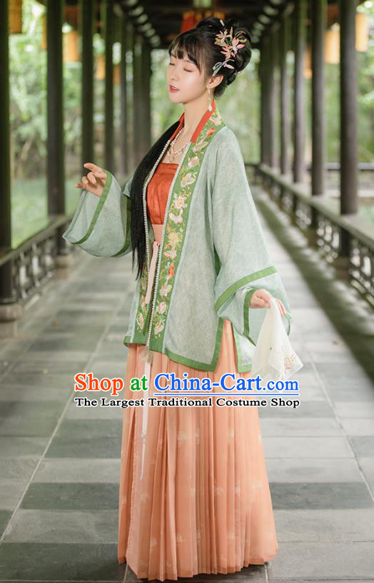 Chinese Traditional Song Dynasty Nobility Lady Hanfu Apparels Ancient Young Woman Embroidered BeiZi and Skirt Historical Costumes Complete Set