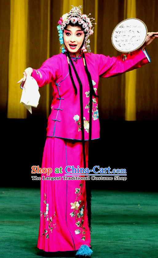 Chinese Sichuan Opera Highlights Garment Actress Lan Xiuying Costumes and Headdress Traditional Peking Opera Hua Tan Rosy Dress Young Beauty Apparels