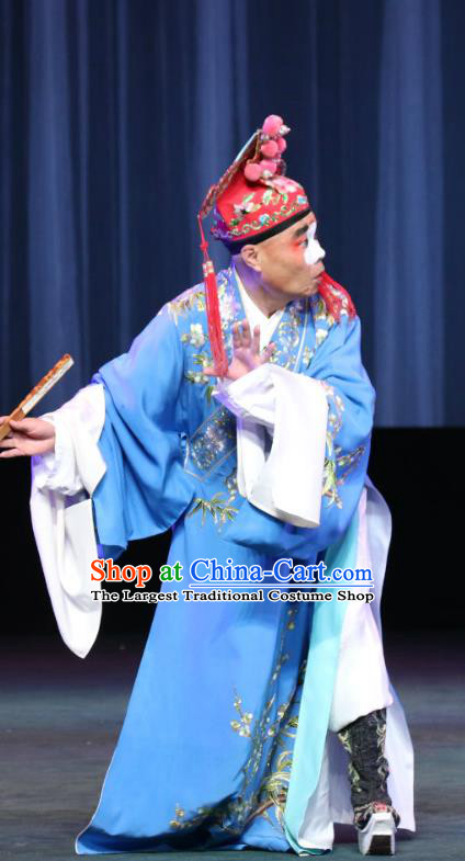 Chinese Sichuan Opera Bully Apparels Costumes and Headpieces Peking Opera Highlights Rich Male Lan Musi Garment Childe Blue Robe Clothing