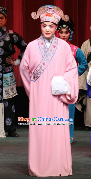 Chinese Sichuan Opera Scholar Qiao Xi Apparels Costumes and Headpieces Peking Opera Highlights Young Male Garment Xiaosheng Pink Robe Clothing