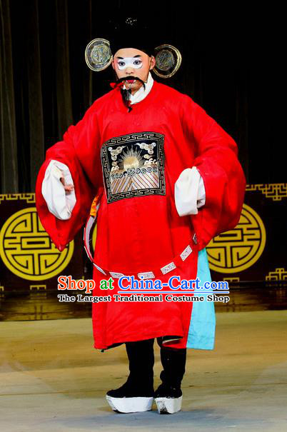 Chinese Sichuan Opera Clown Apparels Costumes and Headpieces Peking Opera Highlights Official Garment Magistrate Zhao Chong Clothing