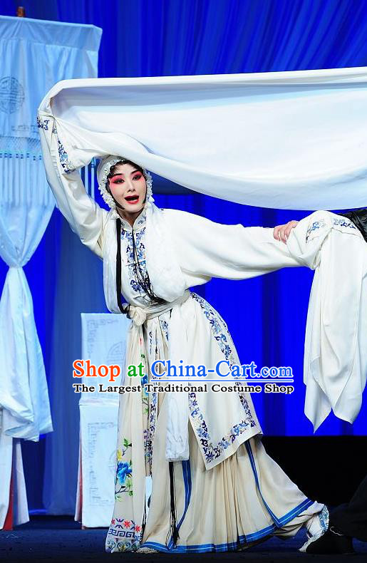 Chinese Sichuan Opera Highlights Tsing Yi Garment Costumes and Headdress Wu Song Traditional Peking Opera Distress Woman Dress Young Female Pan Jinlian Apparels