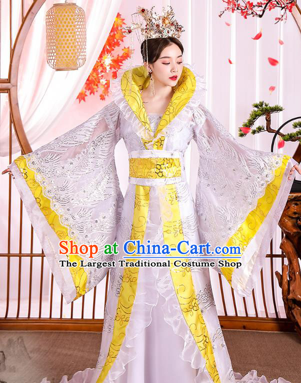 Chinese Ancient Drama Imperial Consort White Hanfu Dress Apparels Traditional Tang Dynasty Palace Lady Historical Costumes Complete Set