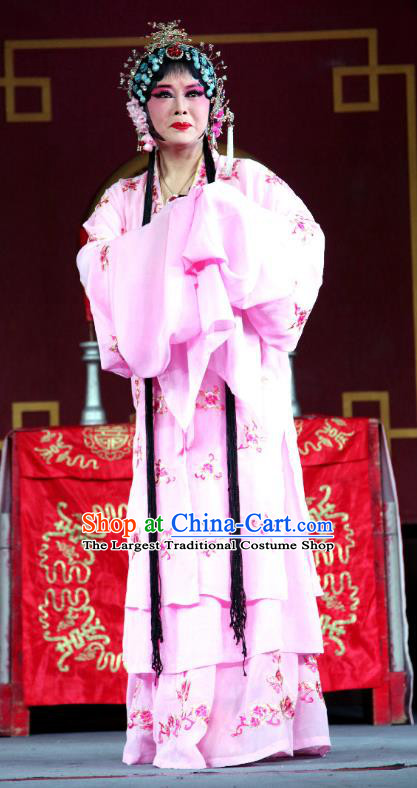 Chinese Sichuan Highlights Opera Young Mistress Garment Costumes and Headdress Traditional Peking Opera Hua Tan Pink Dress Diva Lin Ying Apparels