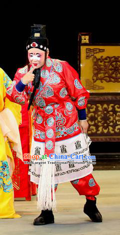 Bai Shou Tu Chinese Sichuan Opera Clown Red Apparels Costumes and Headpieces Peking Opera Highlights Wusheng Garment Figurant Clothing