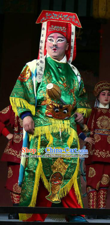 Zhan Ying Long Chinese Sichuan Opera Wusheng Apparels Costumes and Headpieces Peking Opera Highlights Martial Male Garment Swordsman Green Clothing