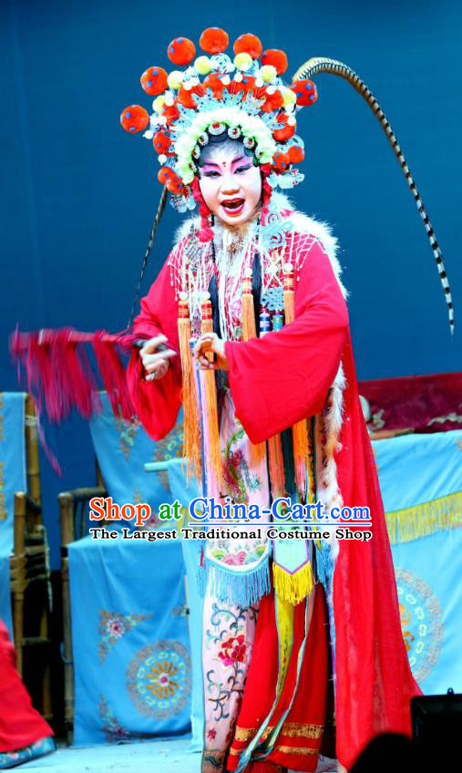 Chinese Sichuan Highlights Opera Martial Female Garment Costumes and Headdress Xian He Ridge Traditional Peking Opera Wu Dan Dress Diva Hua Zhongkui Apparels