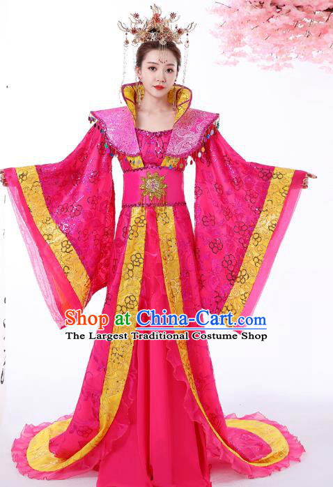 Chinese Ancient Imperial Consort Rosy Hanfu Dress Apparels Traditional Drama Tang Dynasty Court Woman Historical Costumes Complete Set