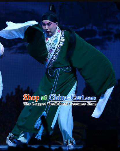 Liu Lanzhi Chinese Bangzi Opera Distress Male Jiao Zhongqing Apparels Costumes and Headpieces Traditional Hebei Clapper Xiaosheng Garment Scholar Green Clothing