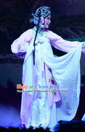 Chinese Hebei Clapper Opera Distress Female Garment Costumes and Headdress Liu Lanzhi Traditional Bangzi Opera Hua Tan Dress Young Mistress Apparels